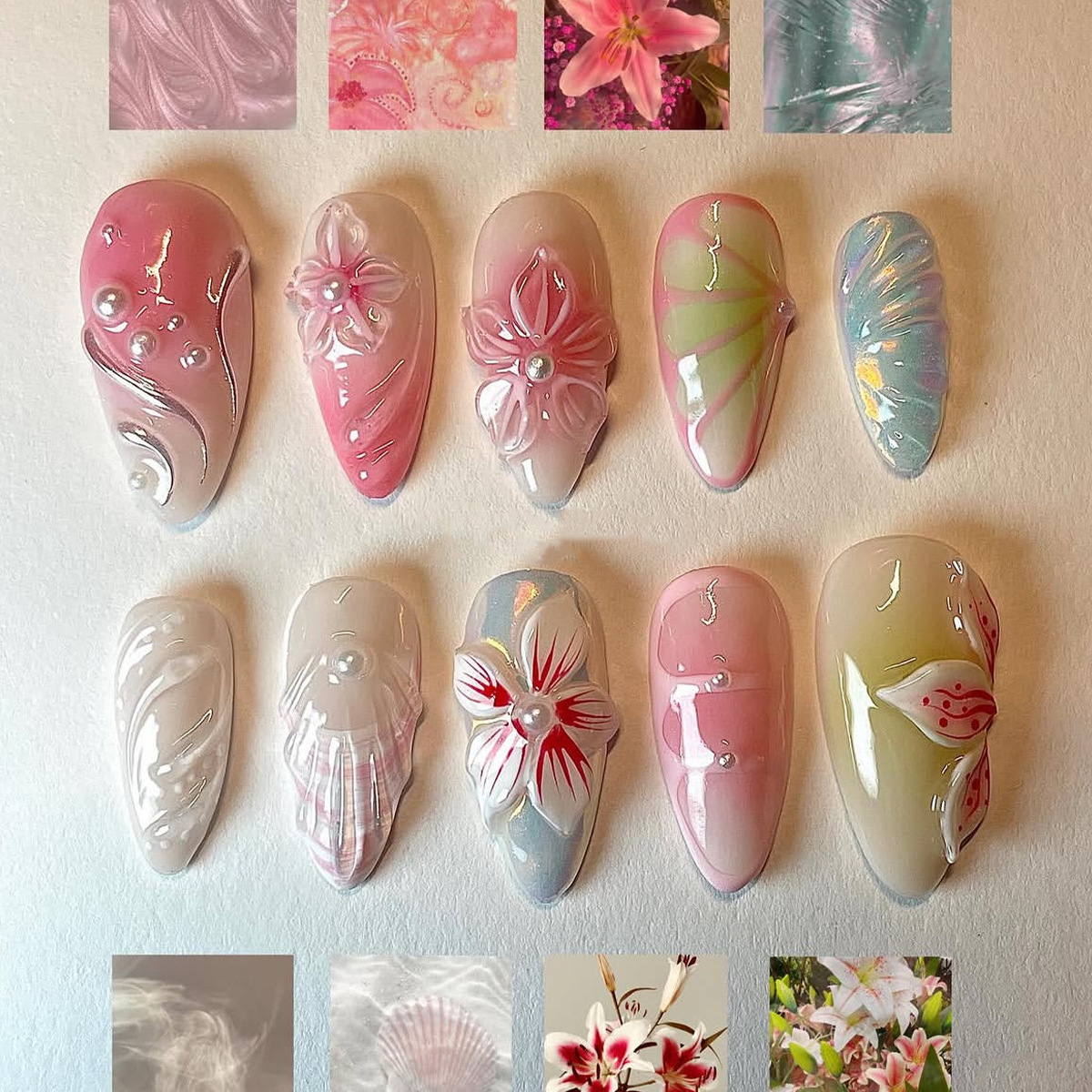 Nail Art Aesthetic - 24pcs Glossy Shell Pearl Design False