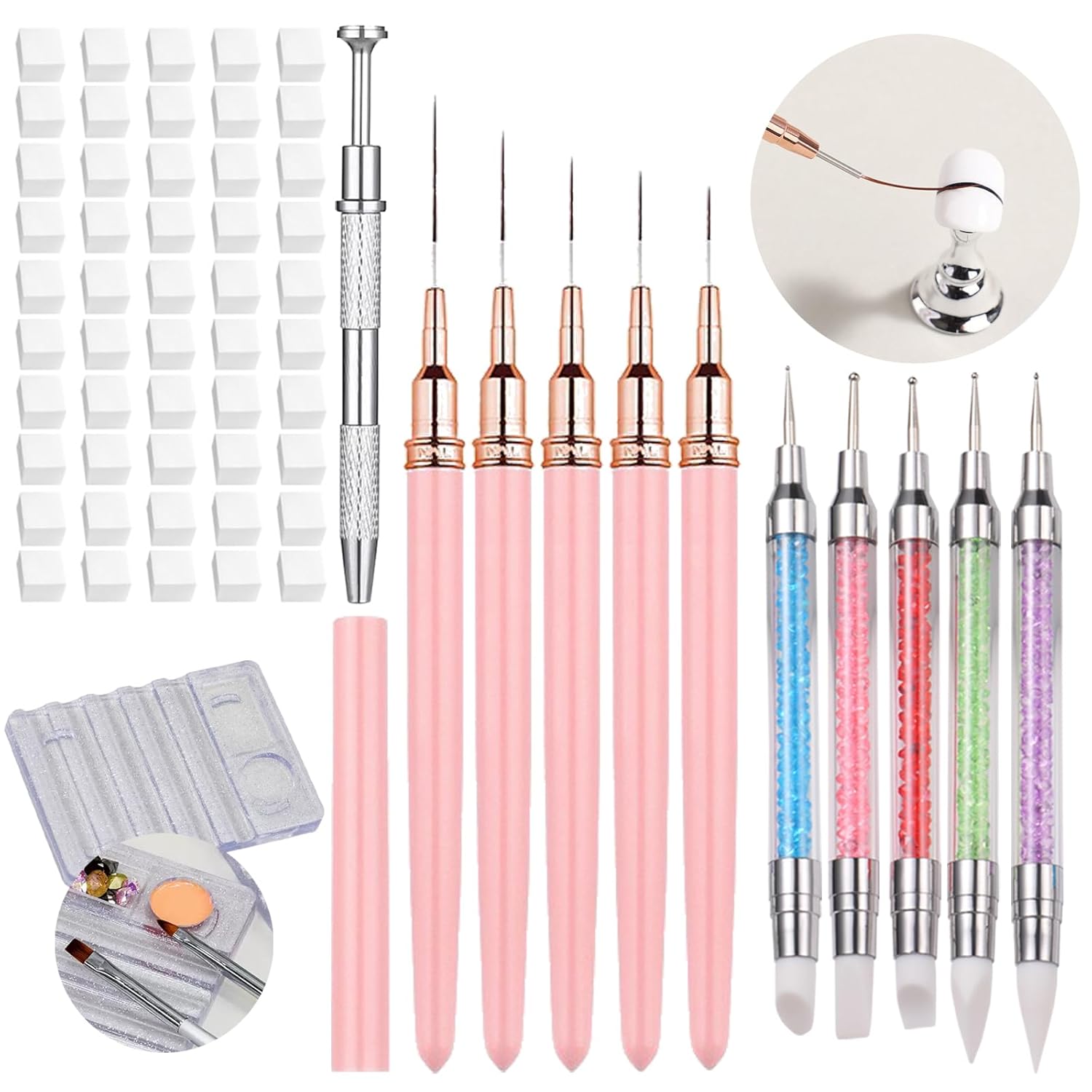 Nail Art Dotting Tool - 62Pcs Nail Art Brushes Tools,5 Pcs