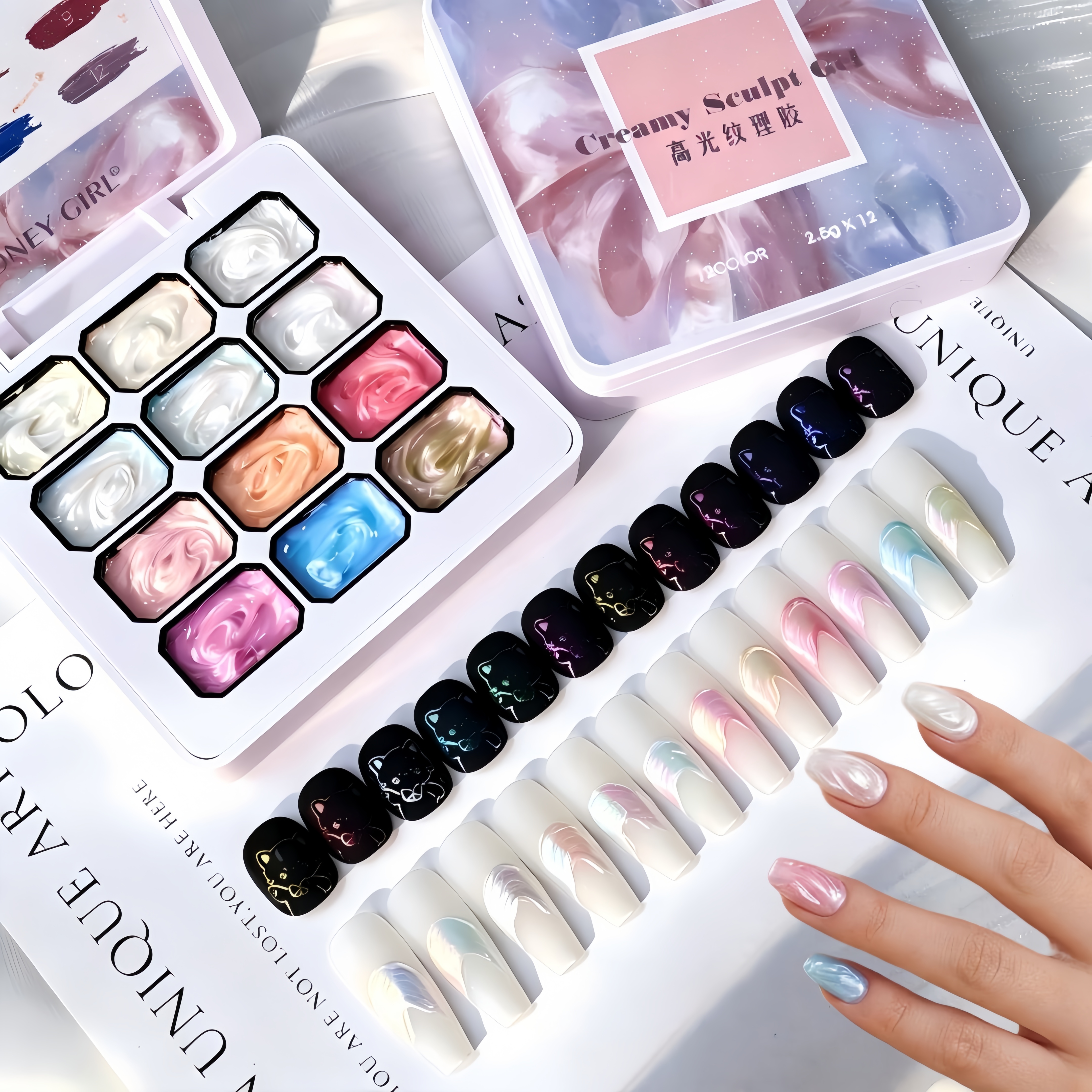 Nail Art Halal - 12-grid Dreamy Texture Gel Nails 3D