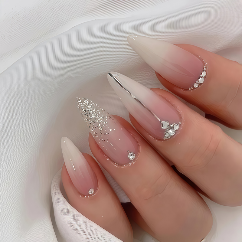 Nail Art Aesthetic - 24PCS Long French Almond Press False