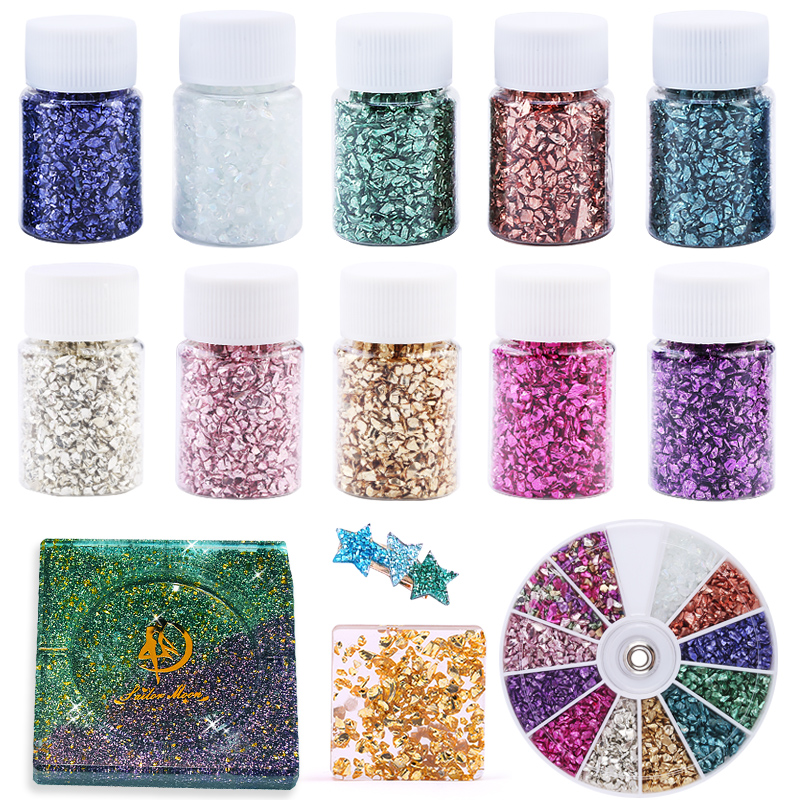 Nail Art Emerald - Epoxy Resin Colorful Metallic Sandstone Nail