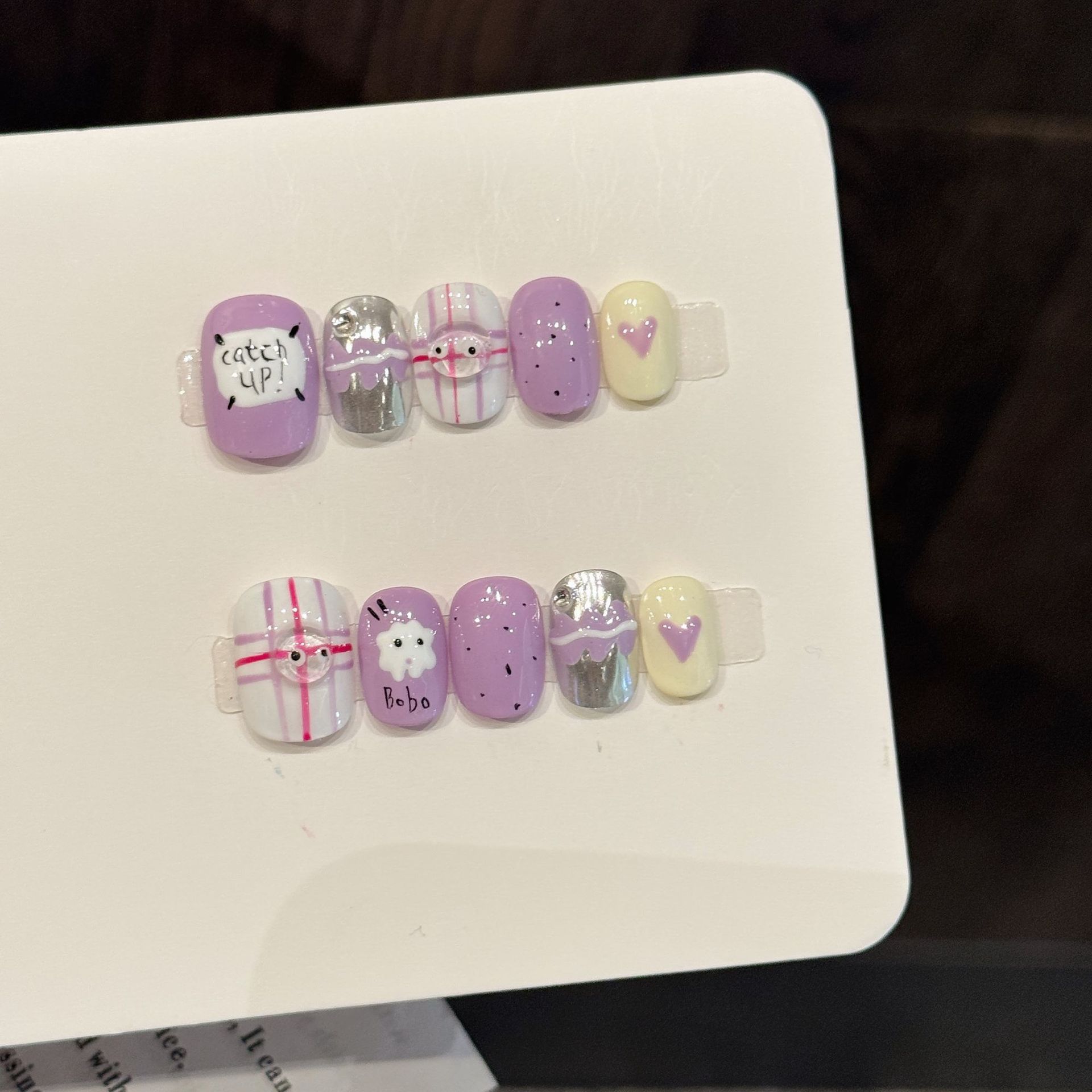 Nail Art Emerald - 10pcs Handmade Pressed Short Round Nails