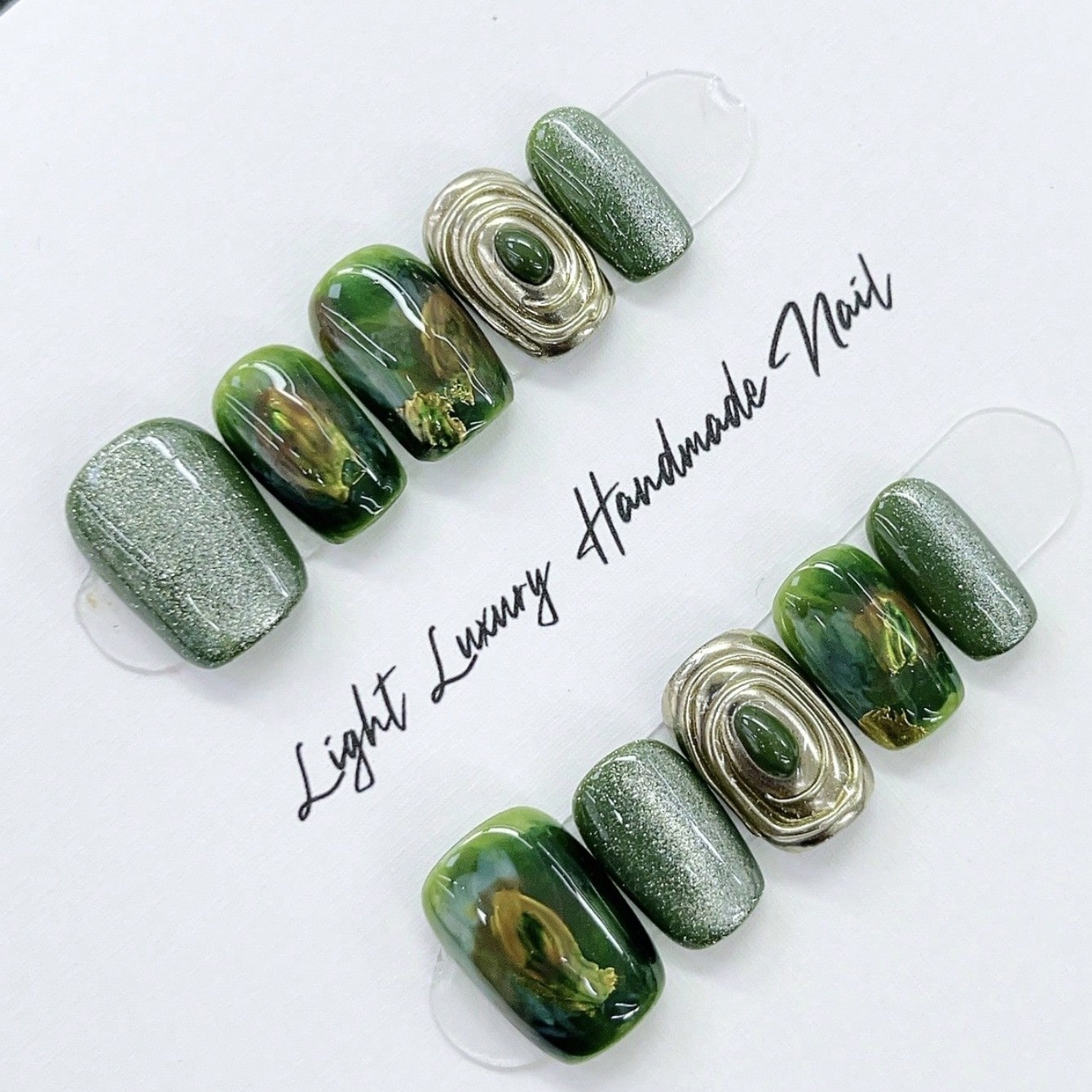 Nail Art Emerald - 10pcs Pure Hand Pressed Short Square