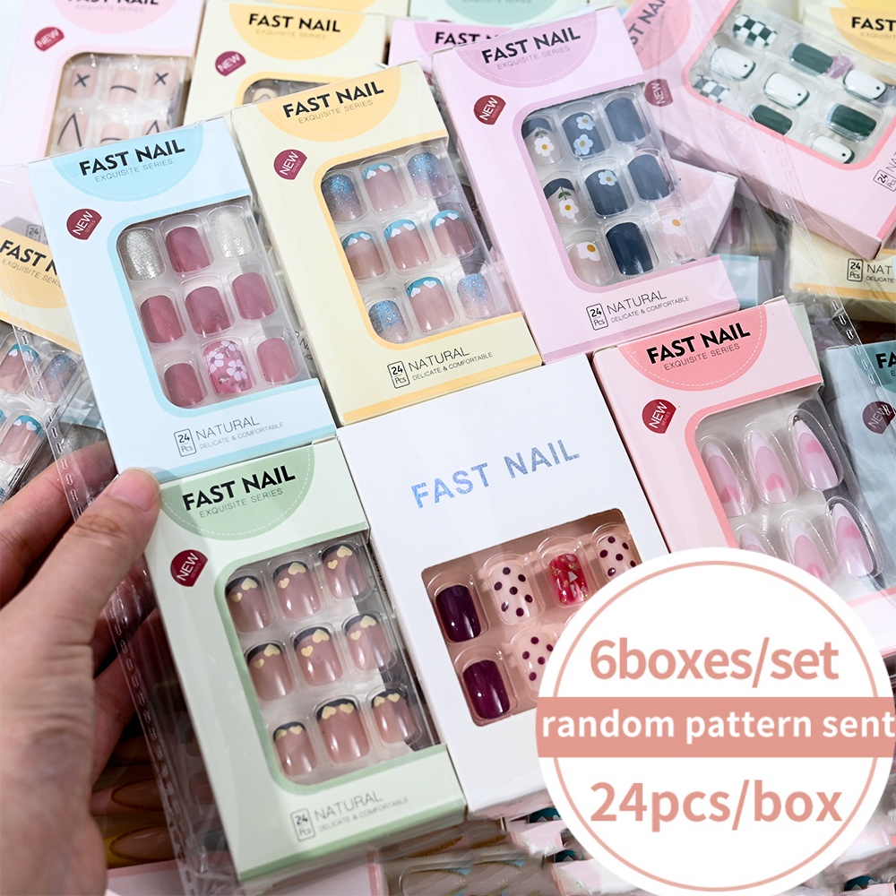 6Boxes/Set Short Square Fake N - Nail Art Aesthetic 리뷰 및 가격