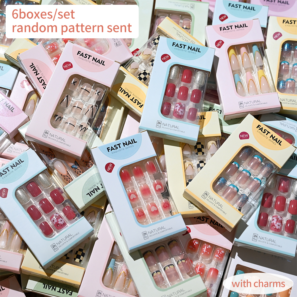 6Boxes/Set Short Square Fake N - Nail Art Aesthetic 리뷰 및 가격