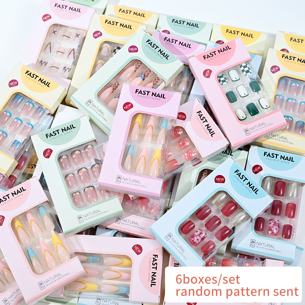 6Boxes/Set Short Square Fake N - Nail Art Aesthetic 리뷰 및 가격