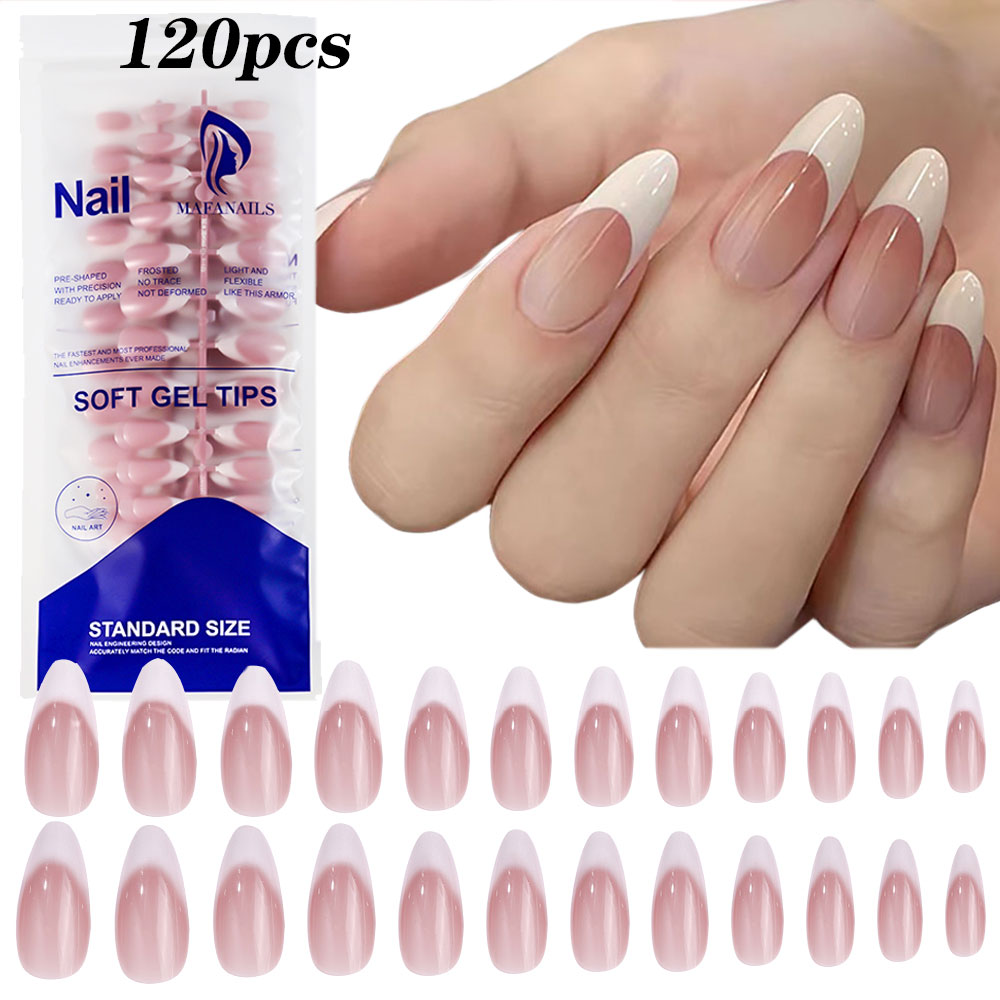 120pcs Pink Medium Almond Fren - Nail Art Aesthetic 리뷰 및 가격