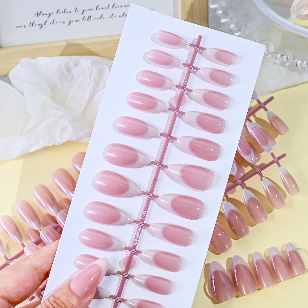 120pcs Pink Medium Almond Fren - Nail Art Aesthetic 리뷰 및 가격