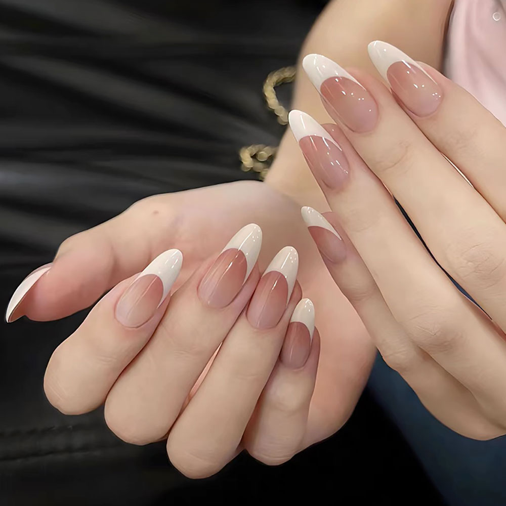 120pcs Pink Medium Almond Fren - Nail Art Aesthetic 리뷰 및 가격