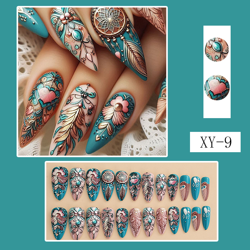 Feather Design Press on False  - Nail Art Aesthetic 리뷰 및 가격