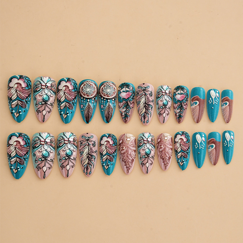 Feather Design Press on False  - Nail Art Aesthetic 리뷰 및 가격