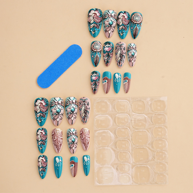 Feather Design Press on False  - Nail Art Aesthetic 리뷰 및 가격