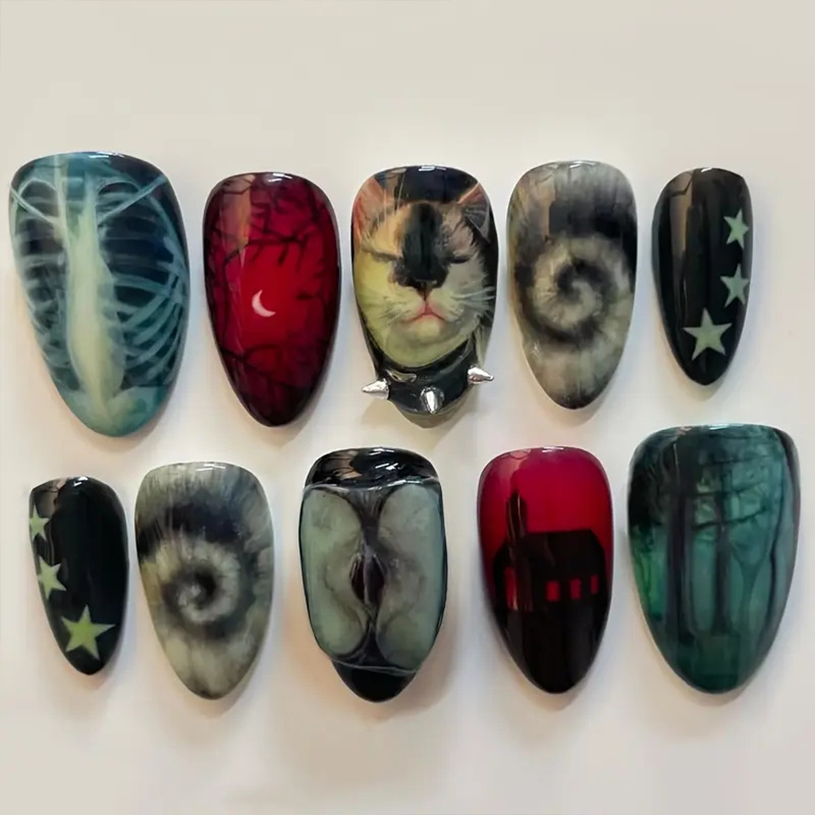 10pcs Dark Black Style Handmad - Nail Art Aesthetic 리뷰 및 가격
