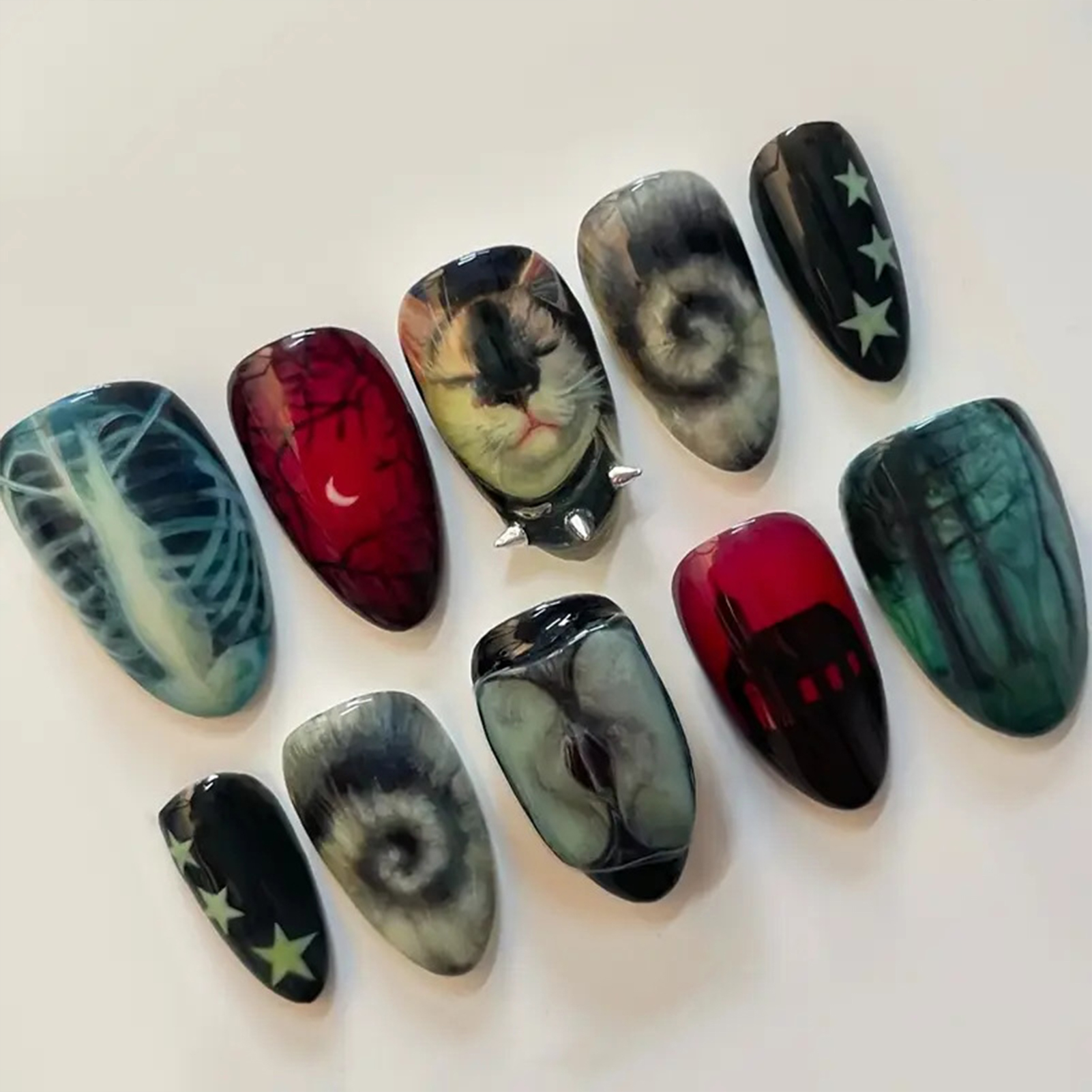 10pcs Dark Black Style Handmad - Nail Art Aesthetic 리뷰 및 가격