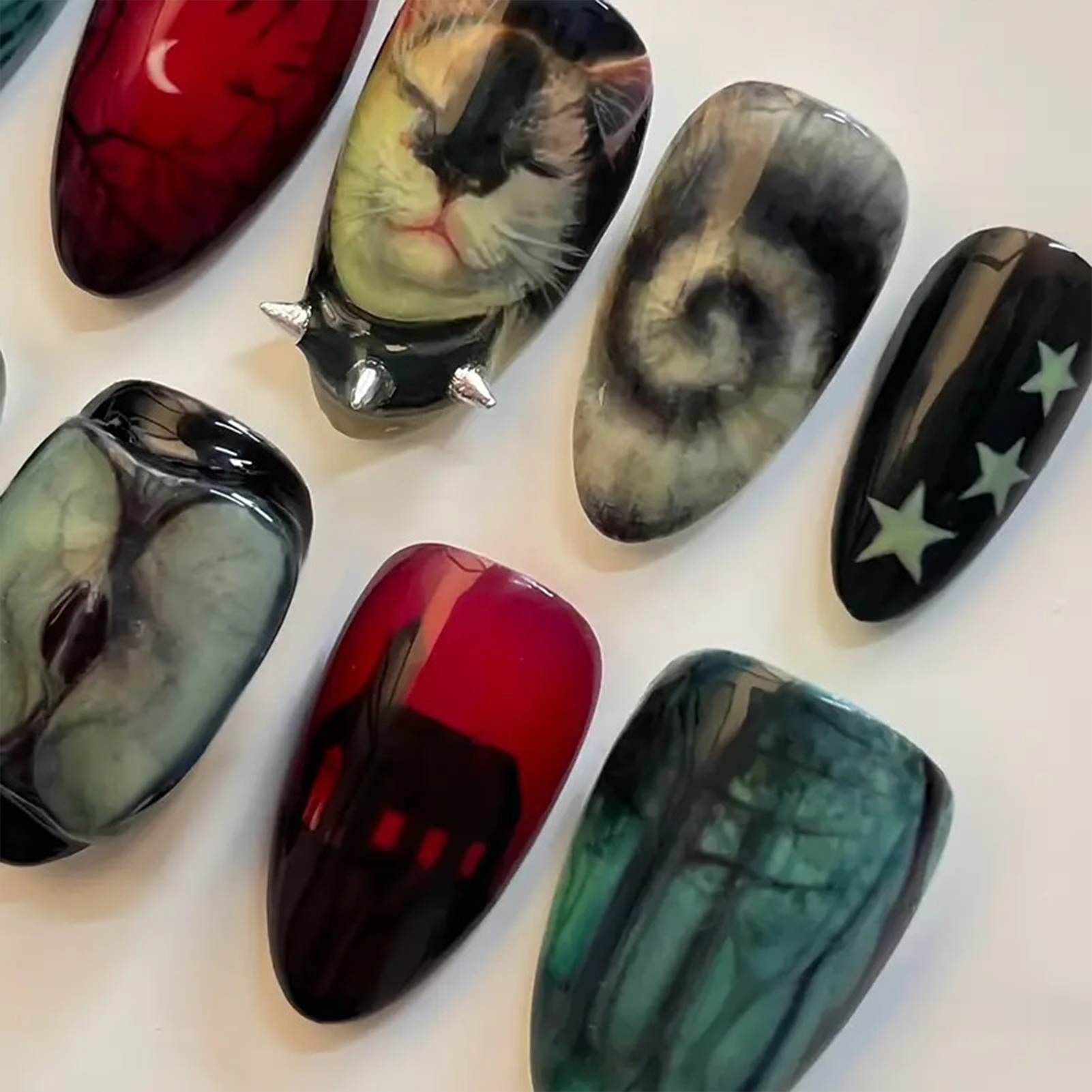 10pcs Dark Black Style Handmad - Nail Art Aesthetic 리뷰 및 가격