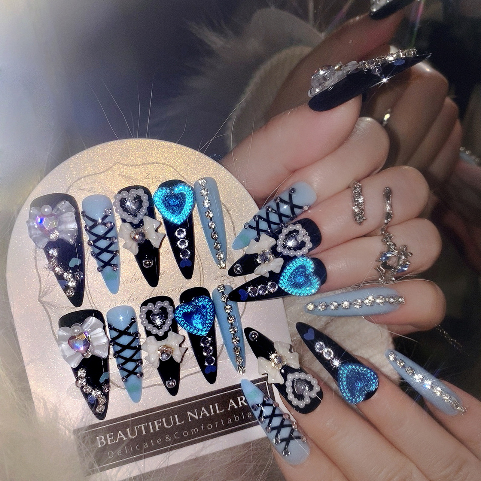 24pcs 3D Bow Decor False Nails - Nail Art Aesthetic 리뷰 및 가격