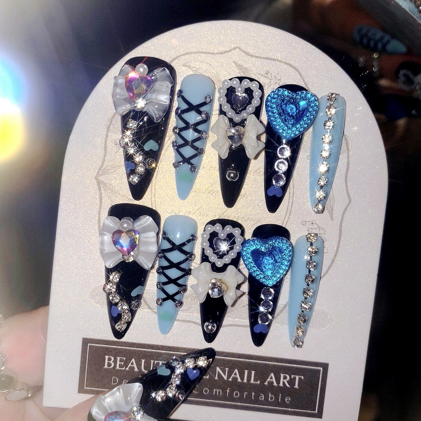 24pcs 3D Bow Decor False Nails - Nail Art Aesthetic 리뷰 및 가격