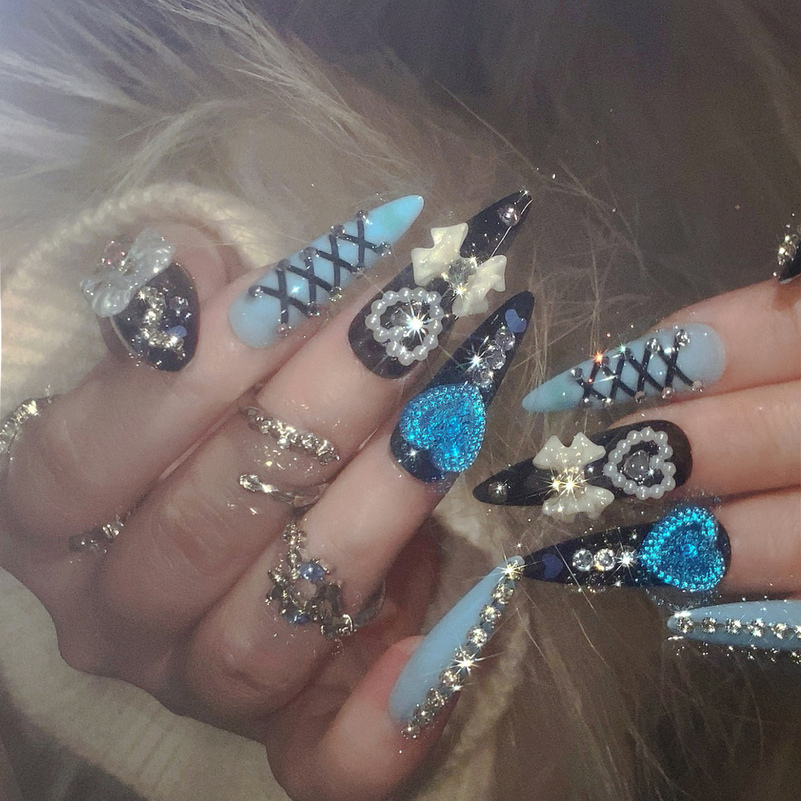 24pcs 3D Bow Decor False Nails - Nail Art Aesthetic 리뷰 및 가격