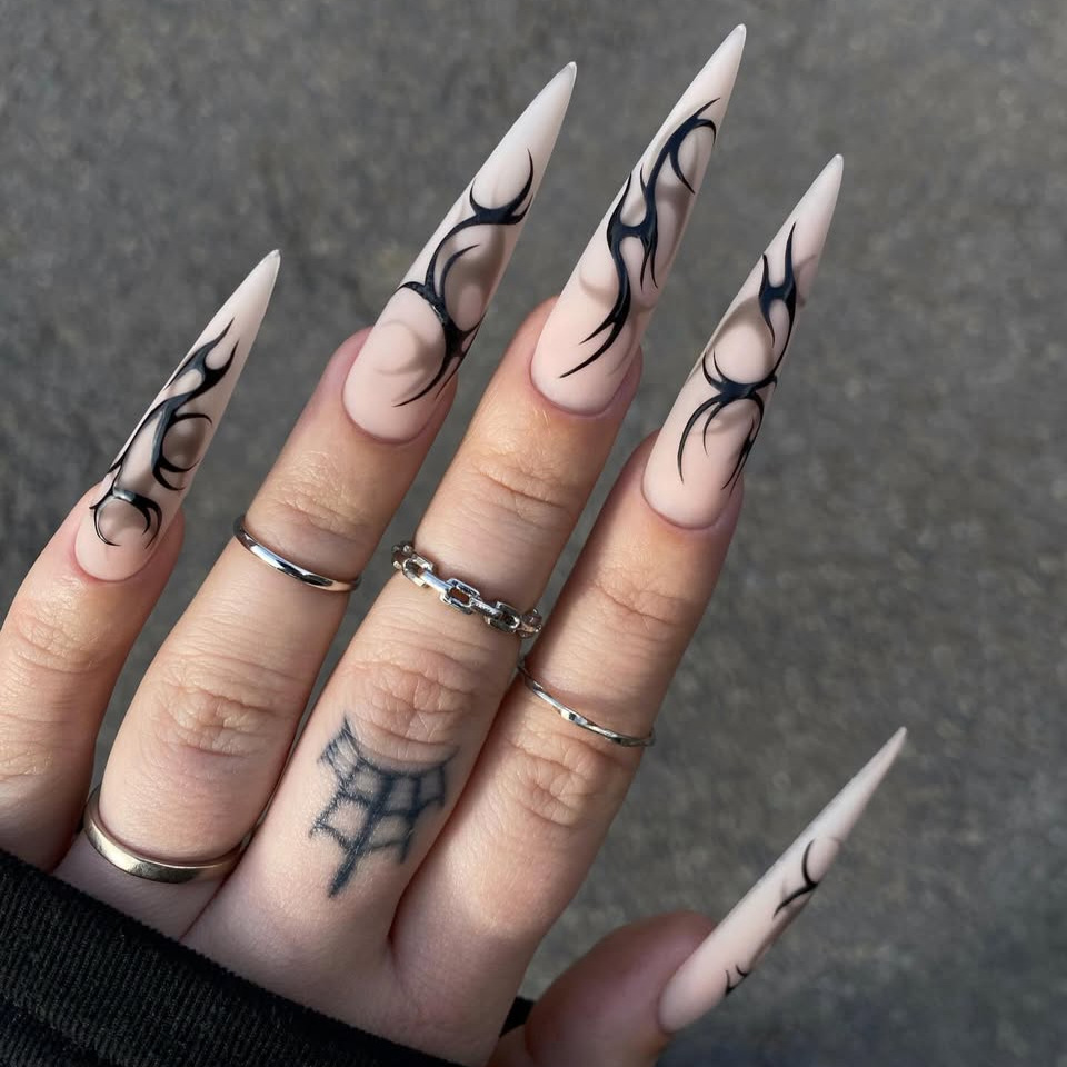 24pcs Punk Cool Long Pointed F - Nail Art Aesthetic 리뷰 및 가격