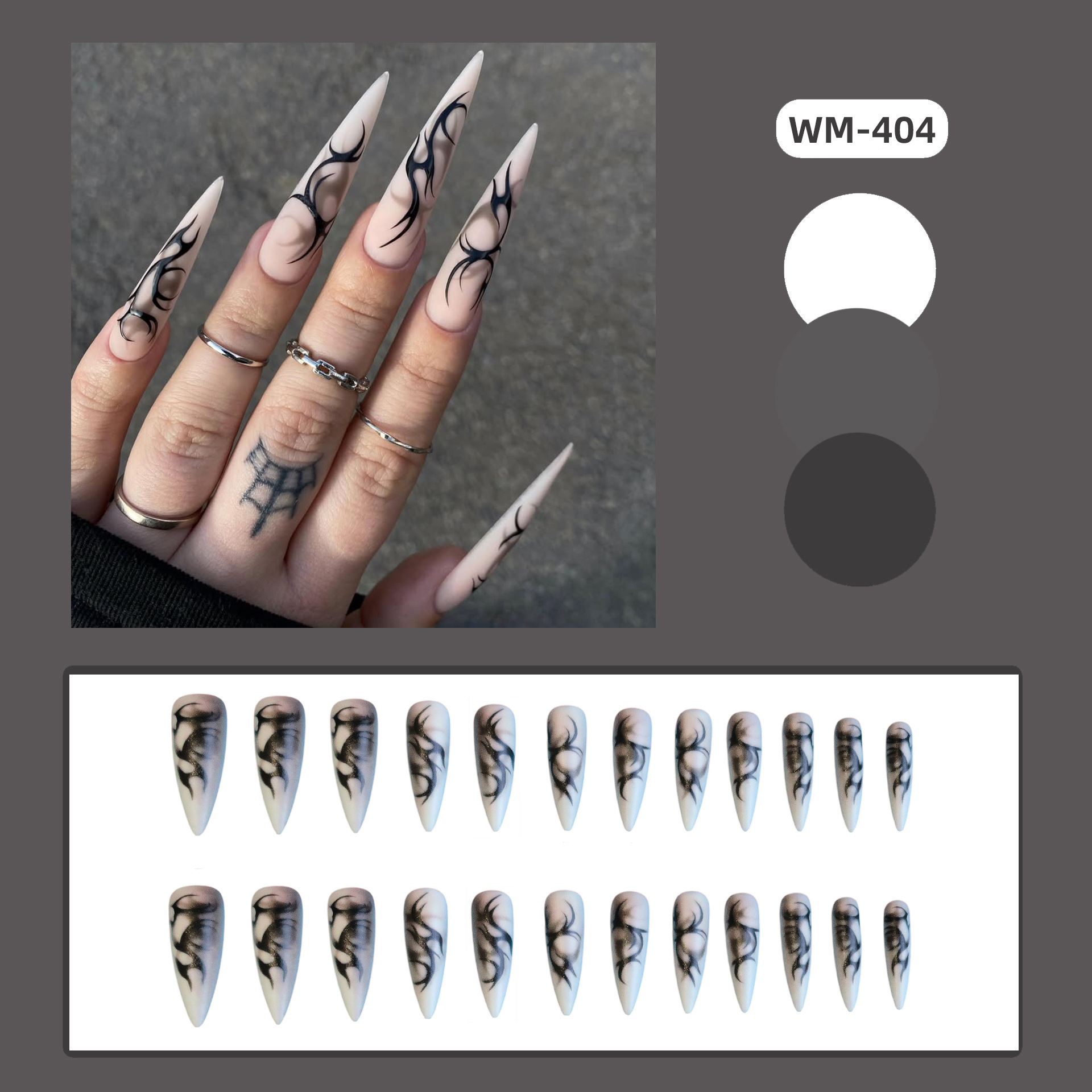 24pcs Punk Cool Long Pointed F - Nail Art Aesthetic 리뷰 및 가격