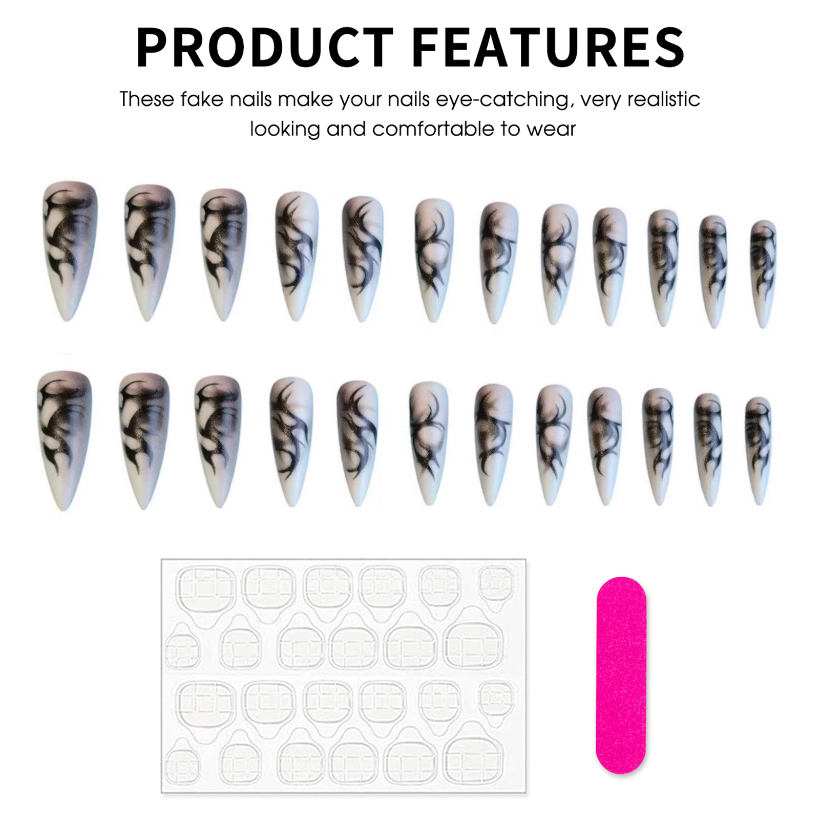 24pcs Punk Cool Long Pointed F - Nail Art Aesthetic 리뷰 및 가격