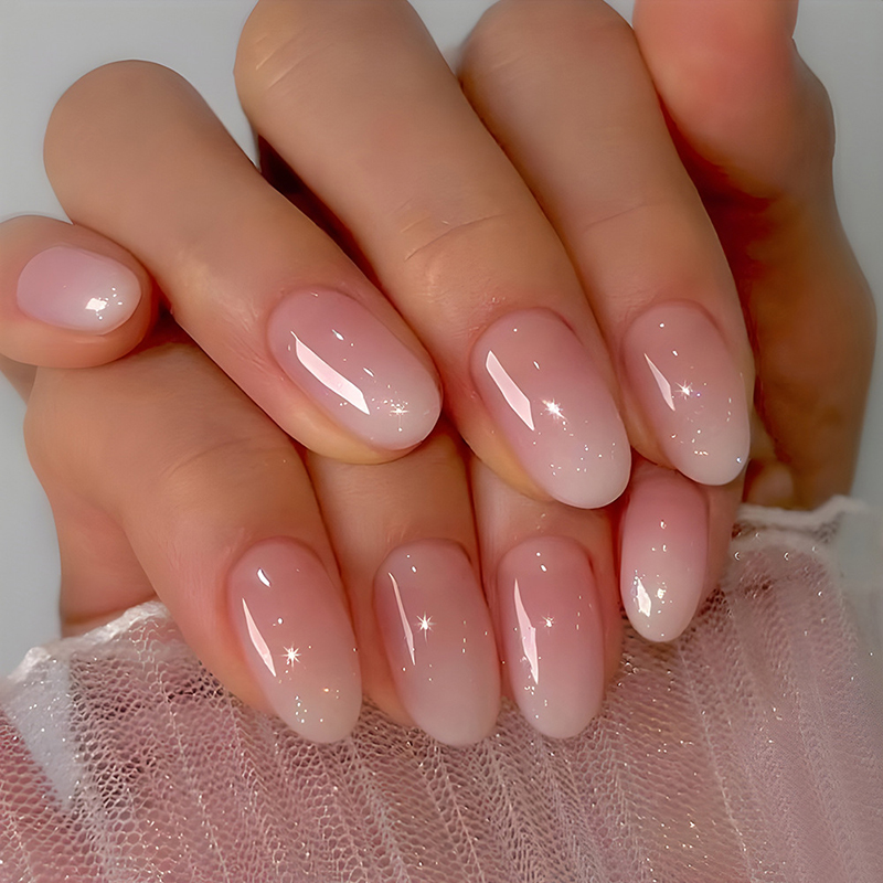 24Pcs Oval Short Pink Press on - Nail Art Ombre Pink 리뷰 및 가격