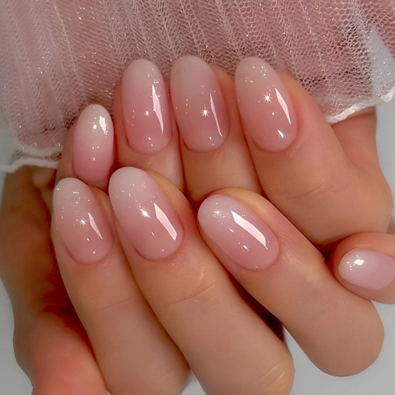 24Pcs Oval Short Pink Press on - Nail Art Ombre Pink 리뷰 및 가격