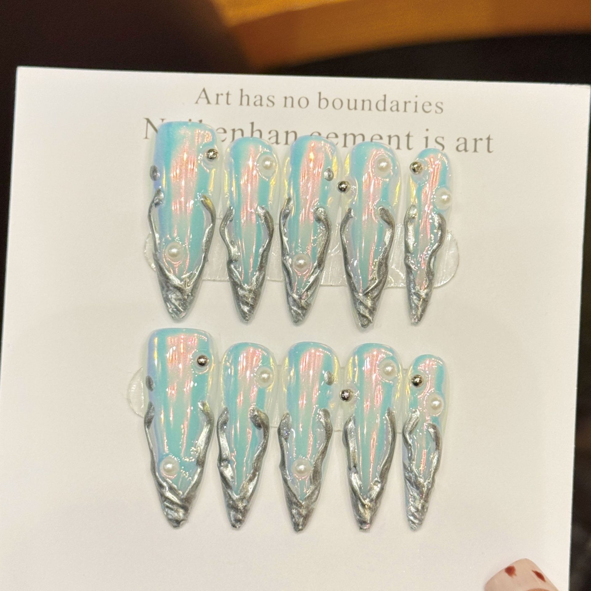 10pcs Silver Aurora Long Stile - Nail Art Aesthetic 리뷰 및 가격