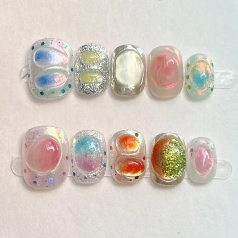 10Pcs Cute Short Round Handmad - Nail Art Aesthetic 리뷰 및 가격