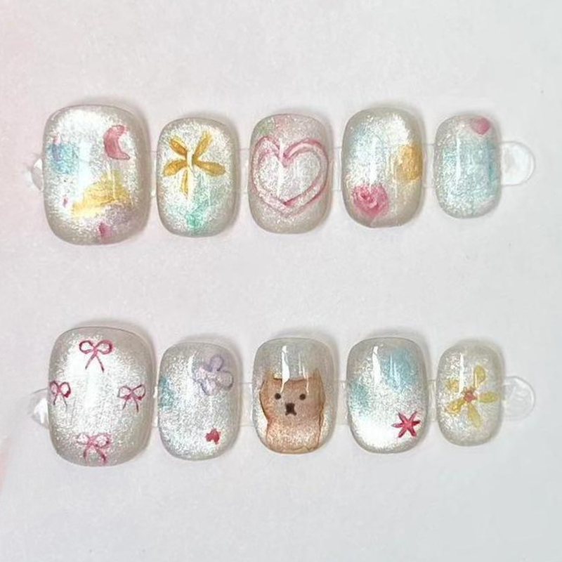 10Pcs Cute Short Round Handmad - Nail Art Aesthetic 리뷰 및 가격