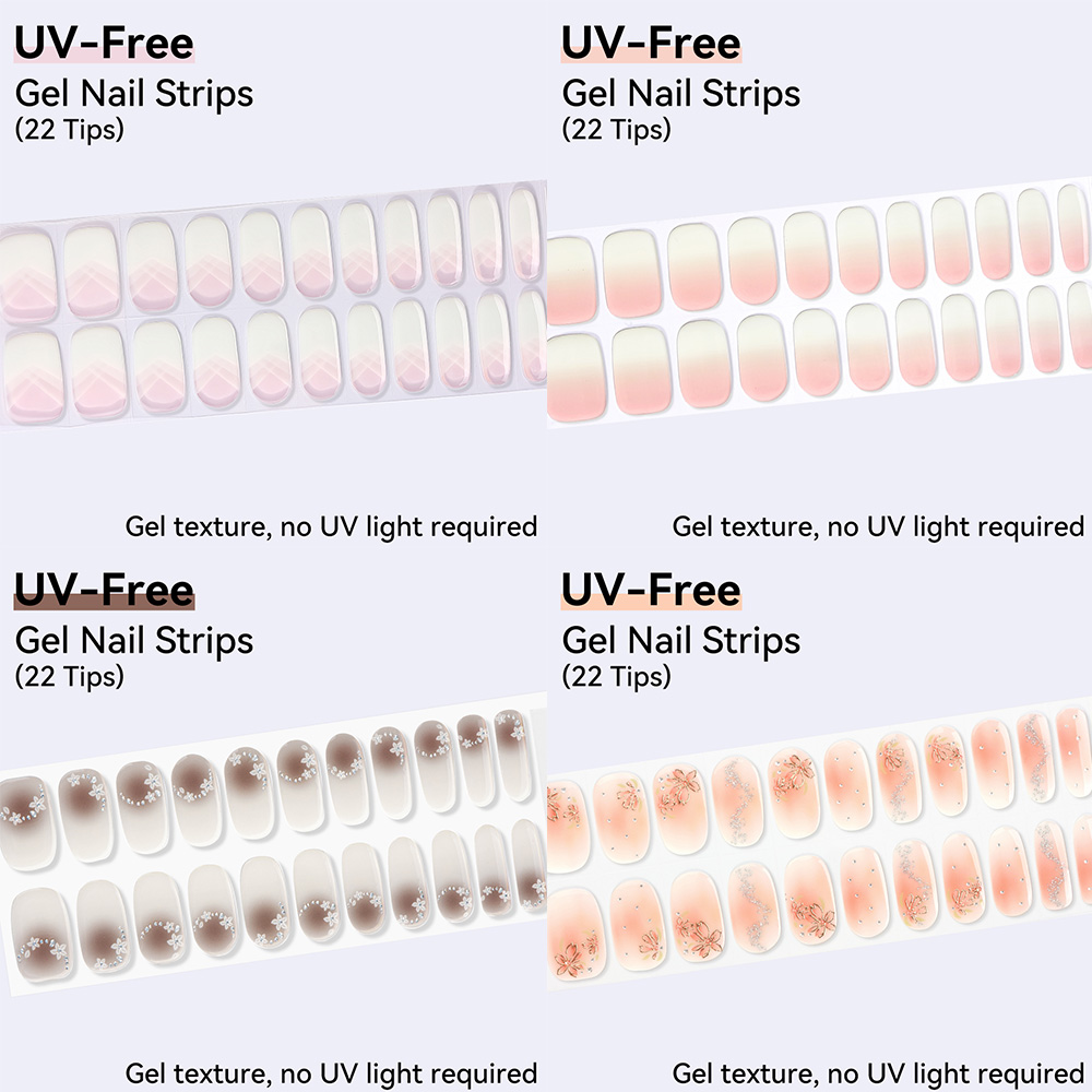 UV FREE Gel Nail Strips 22 Tip - Nail Art Ombre Pink 리뷰 및 가격