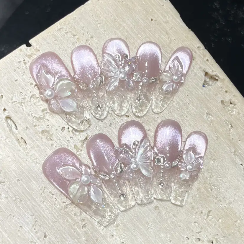 Spring 3D Bauhinia Flower Hand - Nail Art Cat Eye Pink 리뷰 및 가격