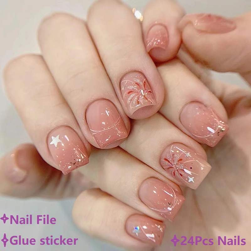 Short Pink Press on Nails Simp - Nail Art Ombre Pink 리뷰 및 가격