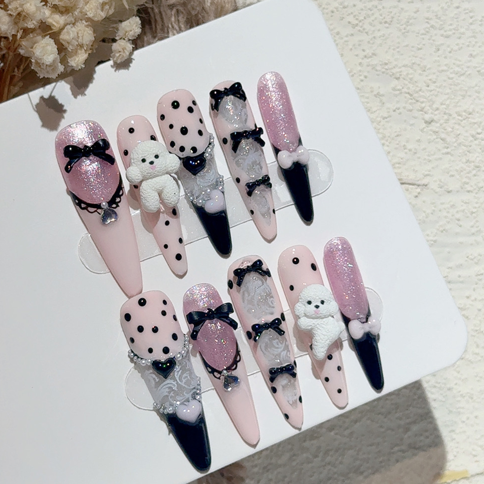 10PCS Black Lace Polka Dot Bal - Nail Art Emerald 리뷰 및 가격