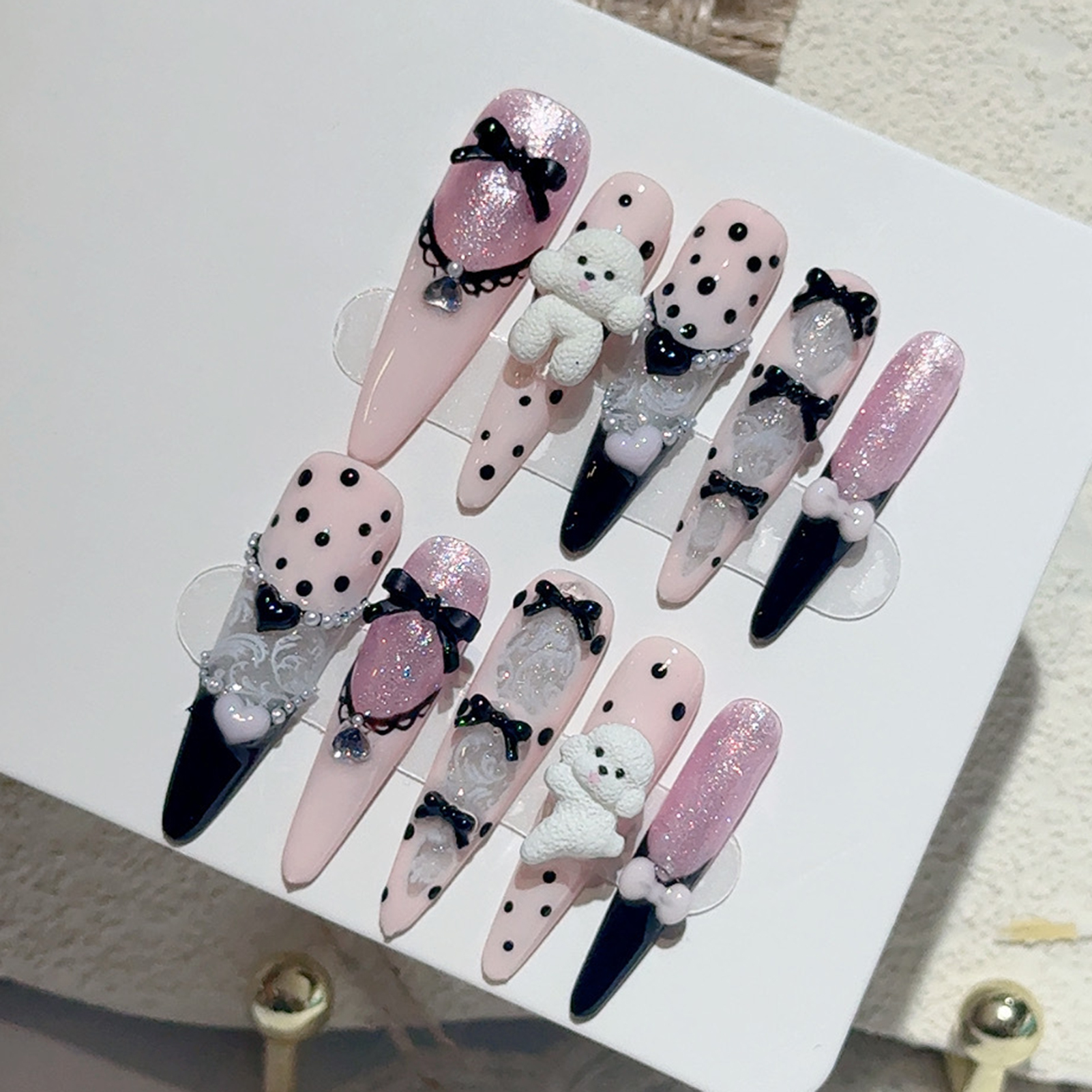10PCS Black Lace Polka Dot Bal - Nail Art Emerald 리뷰 및 가격