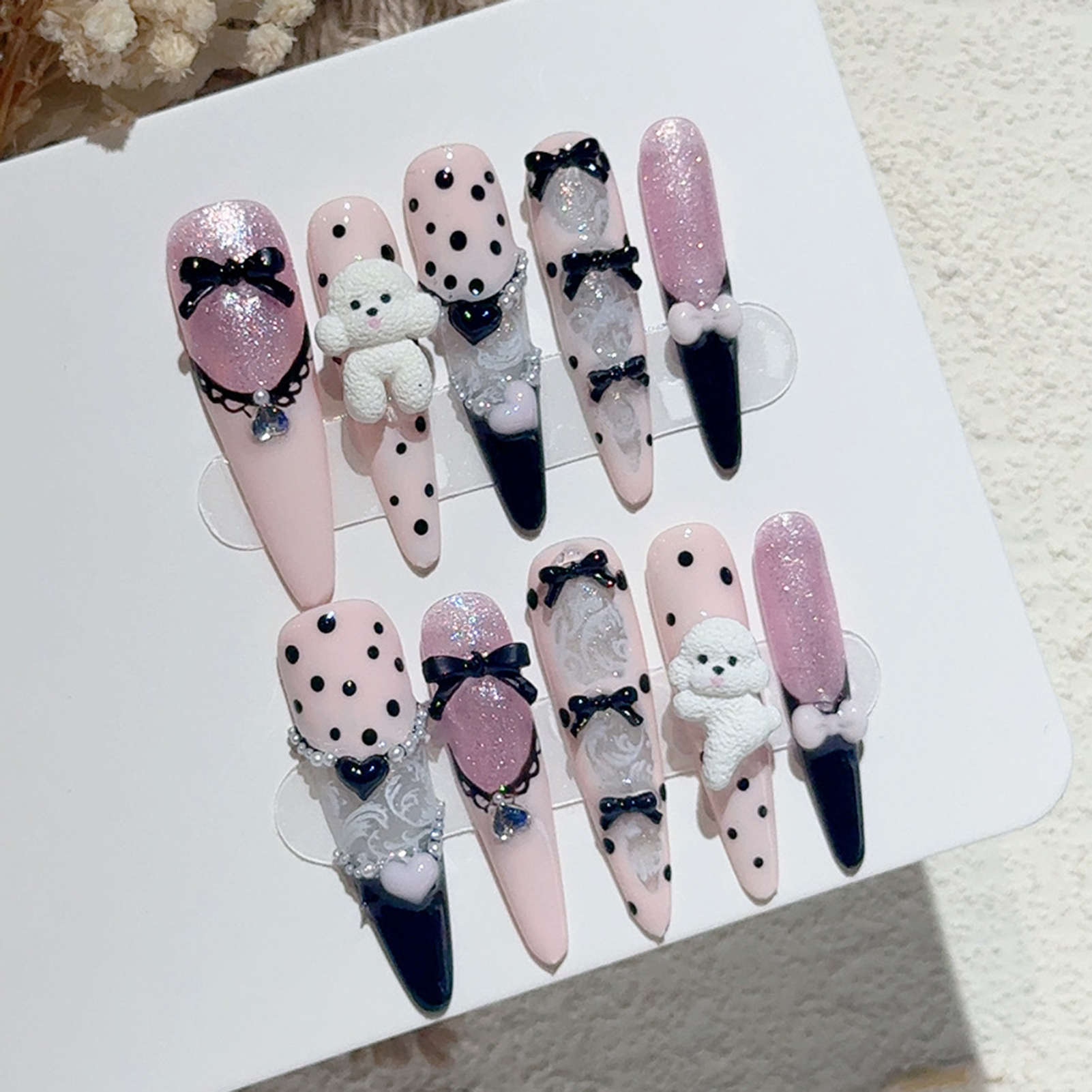 10PCS Black Lace Polka Dot Bal - Nail Art Emerald 리뷰 및 가격