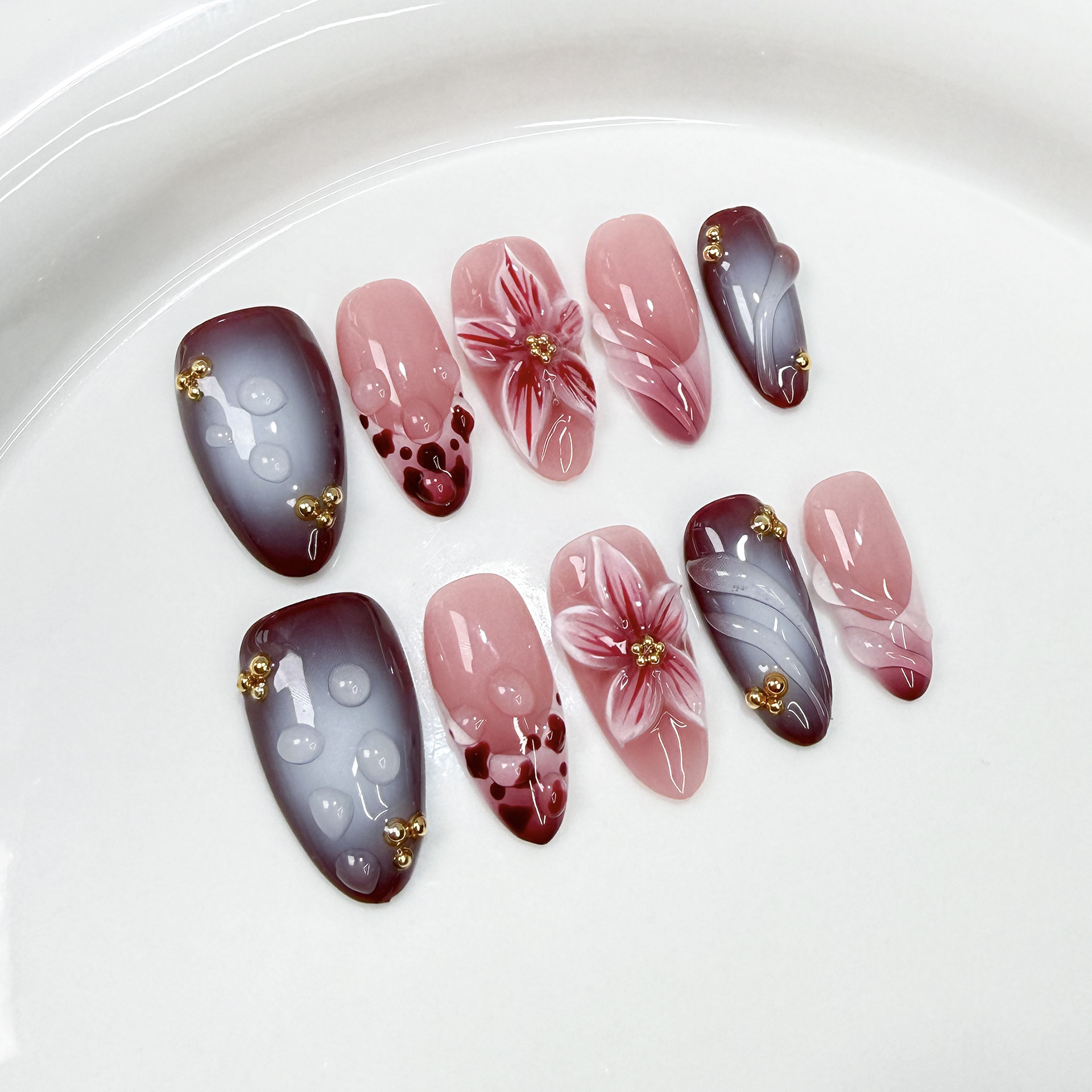 10Pcs Handmade Elegant French  - Nail Art Aesthetic 리뷰 및 가격