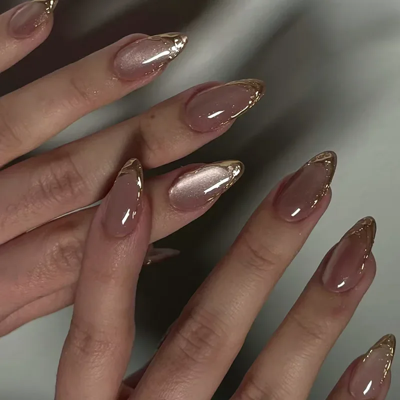 24Pcs Metallic Cat Eye French  - Nail Art Cat Eye Pink 리뷰 및 가격