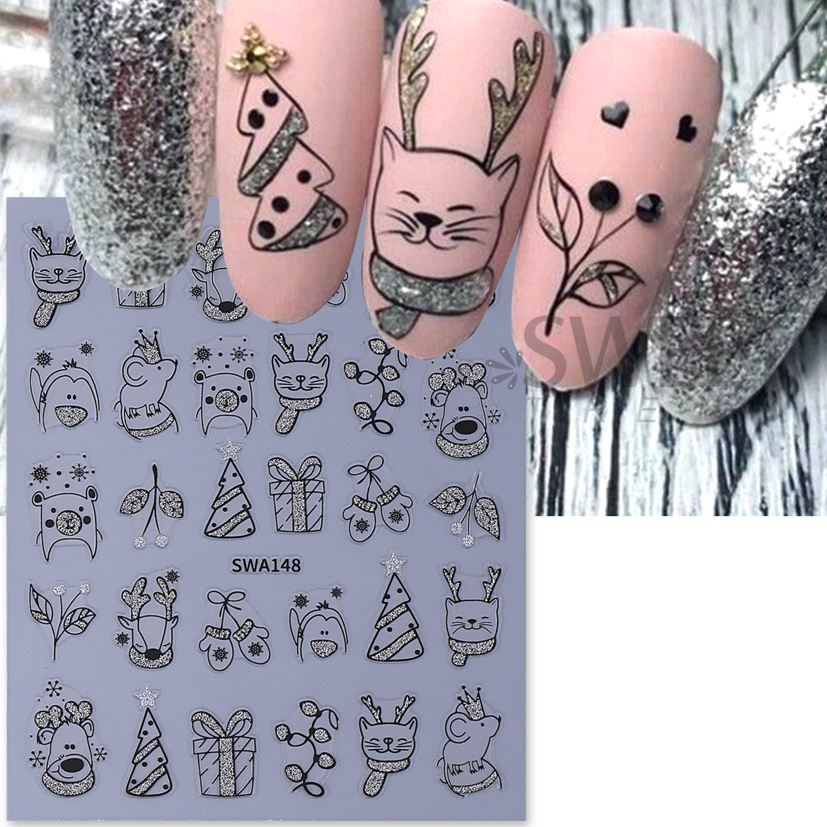 2pcs Shinning Cartoon Christma - Nail Art Xmas Simple 리뷰 및 가격
