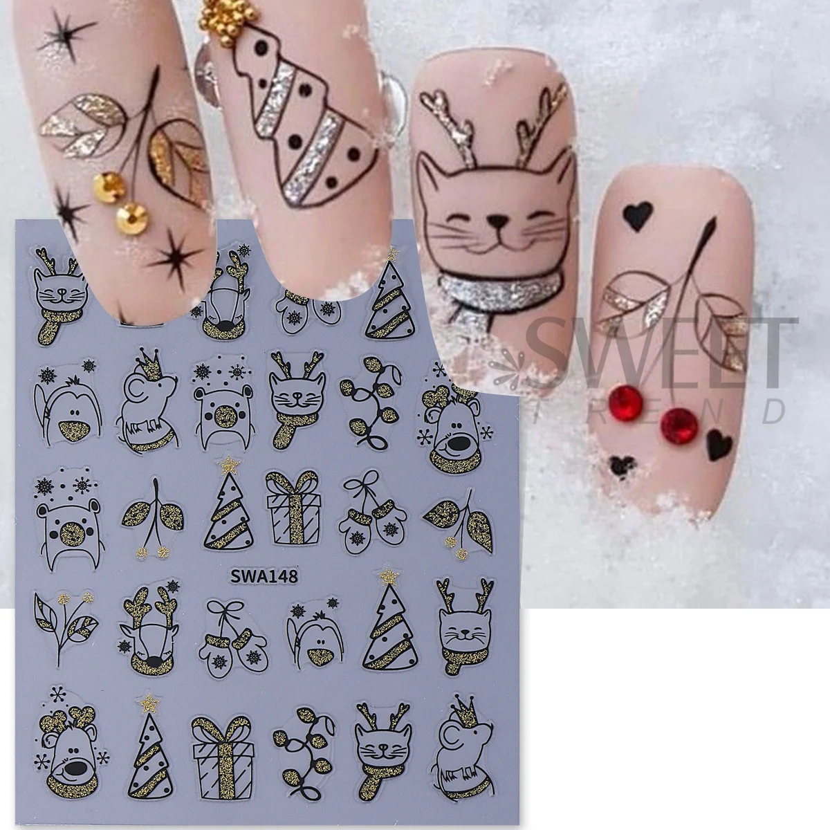 2pcs Shinning Cartoon Christma - Nail Art Xmas Simple 리뷰 및 가격