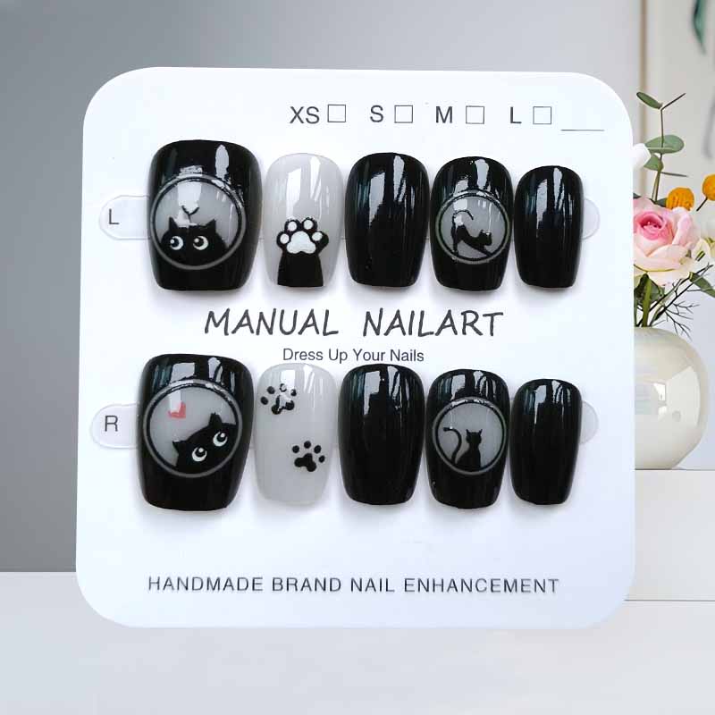 10Pcs Cute Cartoon Black Cat a - Nail Art Cat Eye Pink 리뷰 및 가격
