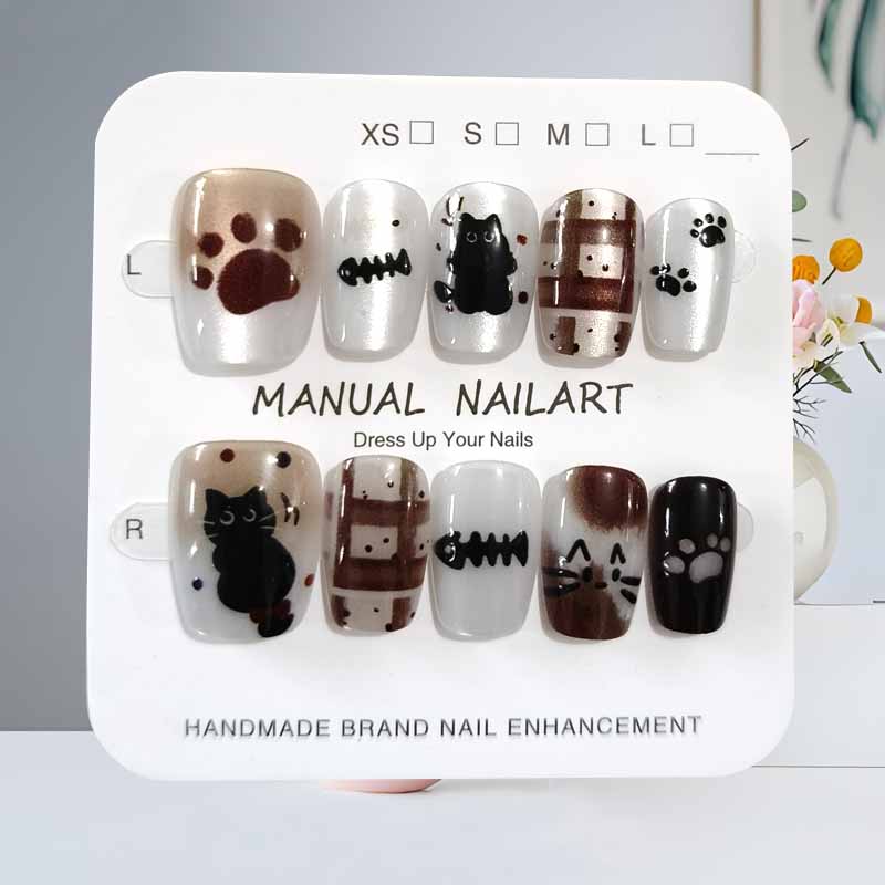 10Pcs Cute Cartoon Black Cat a - Nail Art Cat Eye Pink 리뷰 및 가격