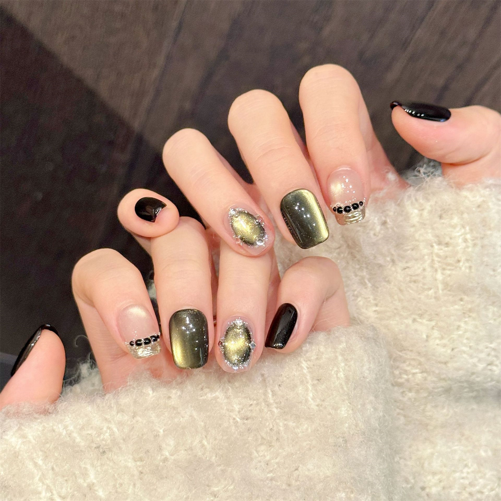 10Pcs Handmade Dark Green Cat' - Nail Art Aesthetic 리뷰 및 가격