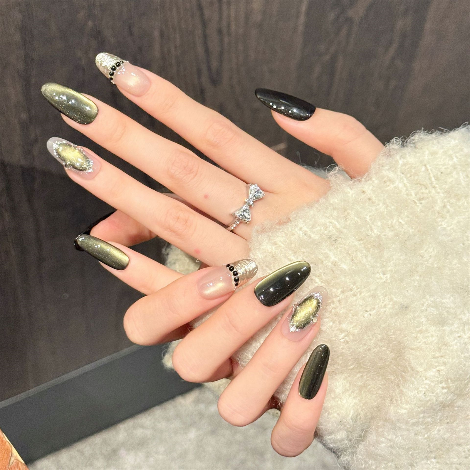 10Pcs Handmade Dark Green Cat' - Nail Art Aesthetic 리뷰 및 가격