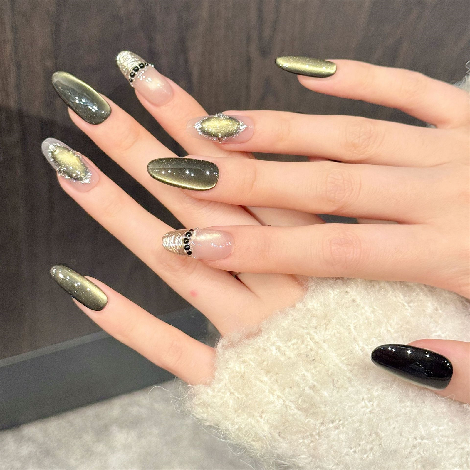 10Pcs Handmade Dark Green Cat' - Nail Art Aesthetic 리뷰 및 가격