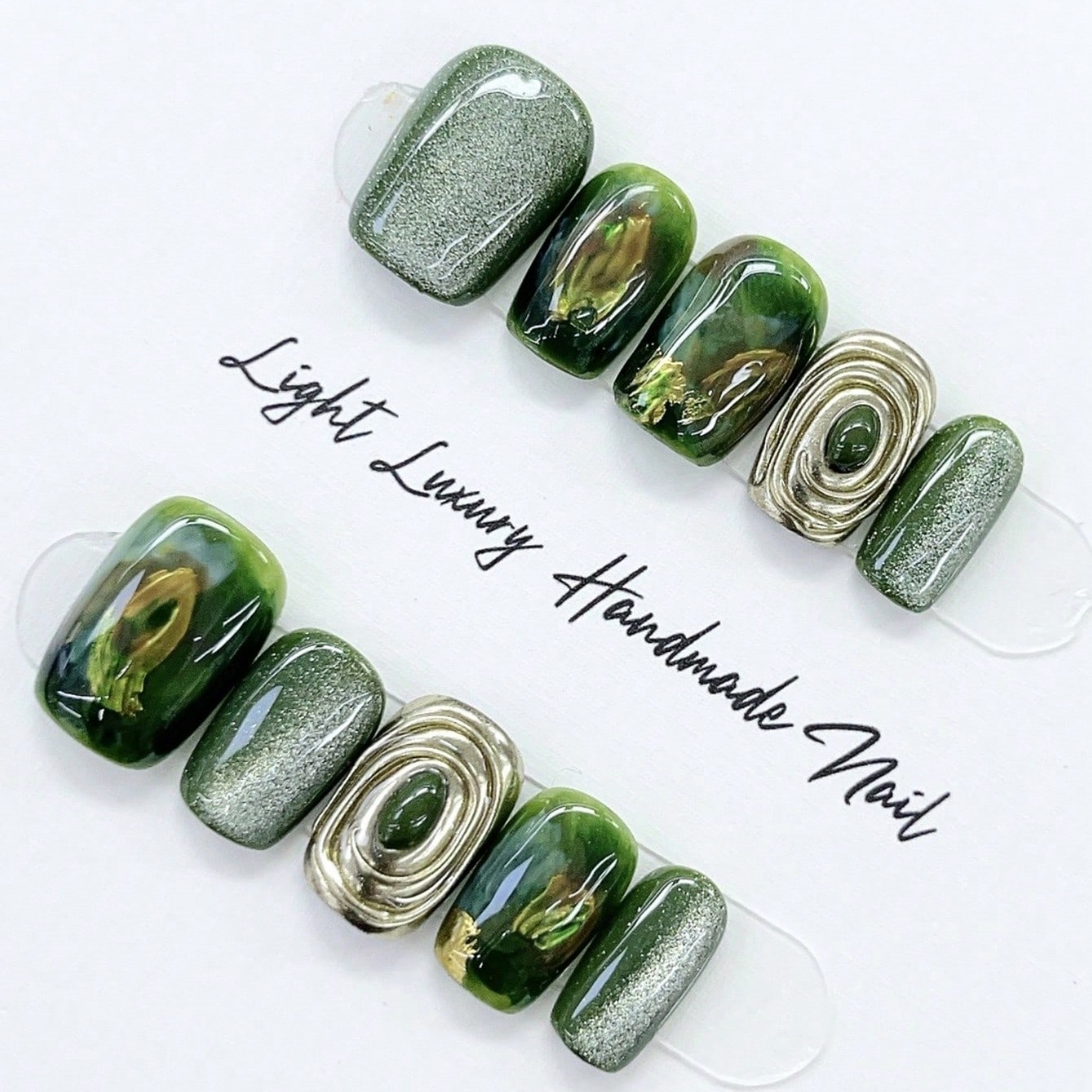 10pcs Pure Hand Pressed Short  - Nail Art Emerald 리뷰 및 가격